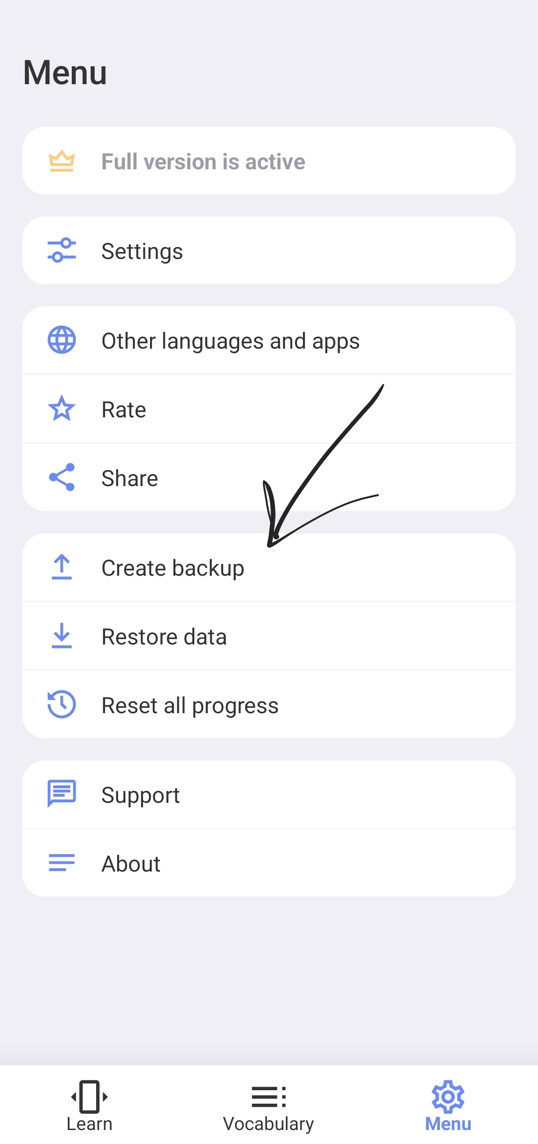 reword app backup